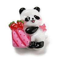 Panda Theme Opaque Resin Decoden Cabochons, Imitation Food, Panda with Gift Box, Pearl Pink, 26x22.5x8.5mm(RESI-H154-02C)