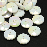 Taiwan Acrylic Buttons, Pearl Luster, Faceted, 2-Hole, Flat Round, White, 15x5mm, Hole: 1mm(X-BUTT-F022-15mm-D10)