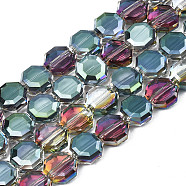 Electroplate Translucent Glass Beads Strands, Half Plated, Faceted, Octagon, Cadet Blue, 7~8x7~8x4mm, Hole: 1.2mm, about 72pcs/strand, 20.47 inch(52cm)(EGLA-N002-27-D02)