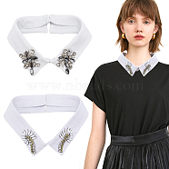 2Pcs 2 Style Cotton Detachable Blouse False Collar, Rhinestone Flower of Life Bib Stand Collar Choker Necklace, White, 410~430x41~70x5.5~8.5mm, 1pc/style(AJEW-NB0003-98)