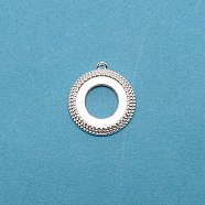 Brass Pendant Cabochon Settings, Flat Round, Silver, Tray: 12.3mm, 18x16x2.5mm, Hole: 0.8mm(KK-TAC0014-04A-S)