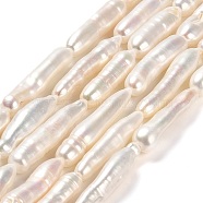 Natural Keshi Pearl Beads Strands, Cultured Freshwater Pearl, Baroque Pearls, Grade 6A+, Column, Linen, 9~30x3.5~8mm, Hole: 0.8mm, about 16~18pcs/strand, 15.35''(39cm)(PEAR-J007-07)