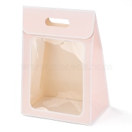 Rectangle Paper Bags, Flip Over Paper Bag, with Handle and Plastic Window, Pink, 35x25x15cm(ABAG-I005-01B-01)