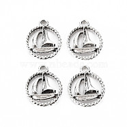 Tibetan Style Alloy Pendants, Cadmium Free & Lead Free, Ring with Sail, Antique Silver, 18x15x2.5mm, Hole: 2mm, about 800pcs/1000g(TIBEP-N011-007)