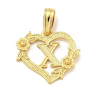 Heart Brass Pendants, Long-Lasting Plated, Cadmium Free & Lead Free, Real 18K Gold Plated, Letter X, 18x20x3mm, Hole: 3.5x7mm(KK-I714-04G-X)