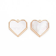 Shell Charms, Nickel Free, Heart, Real 18K Gold Plated, 13.5x14x2mm, Hole: 1mm(KK-S364-244)