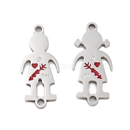 Valentine's Day 304 Stainless Steel FireBrick Enamel Boy Girl Connector Charms, Human Links Set, Stainless Steel Color, 21.5x9.5x1mm, Hole: 1.6mm, 2pcs/set(STAS-Z078-16P)