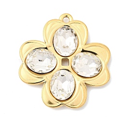304 Stainless Steel & Crystal Rhinestone Pendants, Golden, Clover Charms, 32.5x30.5x5.5mm, Hole: 1.8mm(STAS-G390-01G-02)