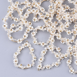 ABS Plastic Imitation Pearl Pendants, with Clear Glass Beads, CCB Beads and Golden Plated Brass Findings, Teardrop, Creamy White, 42x29.5x4mm, Hole: 1.5mm(FIND-S306-16E)