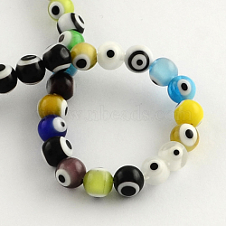 Round Handmade Evil Eye Lampwork Beads, Mixed Color, 6mm, Hole: 1mm, about 64pcs/strand, 14.1 inch(LAMP-R114-6mm-12)