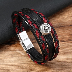 Imitation Leather Multi-strand Bracelets for Men, with Alloy Magnetic Clasps, Red, 9-7/8 inch(25cm)(PW-WGB51BB-02)