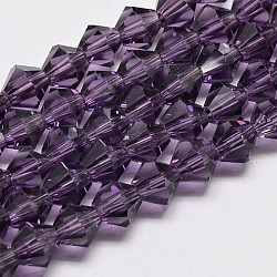 Transparent Glass Beads Strands, Faceted, Bicone, Purple, 2.9~3.3x2.5mm, Hole: 0.7mm, about 135~140pcs/strand, 38~40cm(EGLA-A039-T2mm-D04)