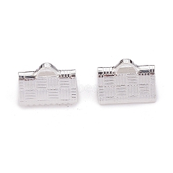 304 Stainless Steel Ribbon Crimp Ends, Silver, 7x10x5mm, Hole: 1.2x0.5mm(X-STAS-P249-27B-S)