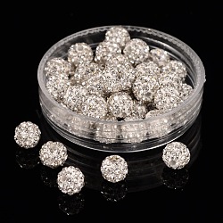 Pave Disco Ball Beads, Polymer Clay Rhinestone Beads, Grade A, Round, Crystal, 6mm, Hole: 0.8mm(RB-Q195-A6mm-001)