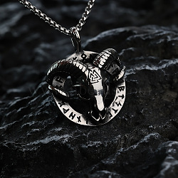 Vintage 304 Stainless Steel Viking Skull Goat Head Pendant Necklaces for Men, Antique Silver, 23.62 inch(60cm)(WGF00A9-01)