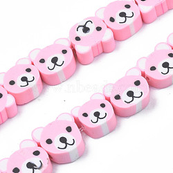 Handmade Polymer Clay Bead Strands, Bear Head, Pearl Pink, 7.5~10x9~11x4mm, Hole: 1.6mm, about 37~40pcs/strand, 13.58 inch~15.35 inch(34.5~39cm)(CLAY-S096-004-01I)
