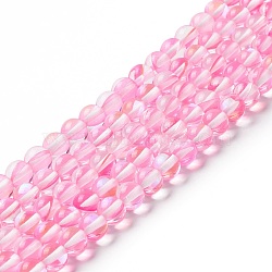 Synthetic Moonstone Beads Strands, Round, Pink, 6mm, Hole: 0.8mm, about 63pcs/strand, 14.57''~15.55''(37~39.5cm)(G-E573-02A-15)