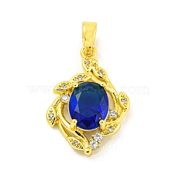 Brass Micro Pave Blue Cubic Zirconia Pendants, Real 18K Gold Plated, Leaf, 22x15x5mm, Hole: 4.5x3.5mm(KK-P263-06D-G)