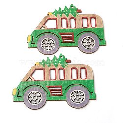 Christmas Theme Natural Wood Big Pendants, Car, Green, 82x114x2mm, Hole: 4mm(WOOD-B001-06)