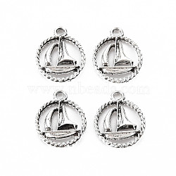 Tibetan Style Alloy Pendants, Cadmium Free & Lead Free, Ring with Sail, Antique Silver, 18x15x2.5mm, Hole: 2mm, about 800pcs/1000g(TIBEP-N011-007)