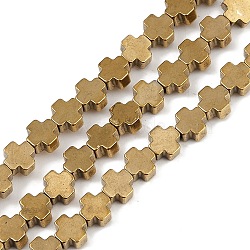 Electroplated Synthetic Non-magnetic Hematite Beads Strands, Cross, Golden Plated, 4x4x2mm, Hole: 0.7mm, about 94pcs/strand, 15.04''(38.2cm)(G-J211-A06-02)