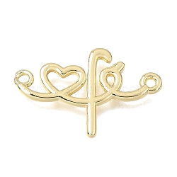 Brass Heart with Letter Fe Links Connector Charms, Long-Lasting Plated, Cadmium Free & Lead Free, Rack Plating, Golden, 15x23.5x1.5mm, Hole: 1.2~1.4mm(KK-C263-27A-G)