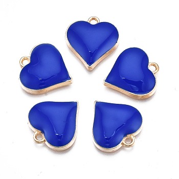 Alloy Enamel Pendants, Cadmium Free & Nickel Free & Lead Free, Light Gold, Heart, Medium Blue, 17x16x3mm, Hole: 1.6mm