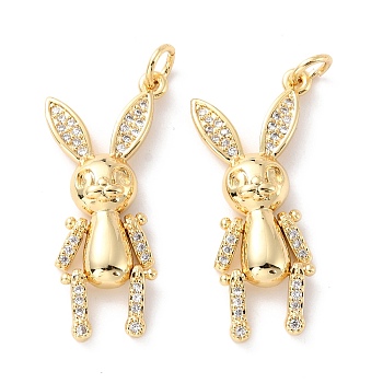 Brass Micro Pave Clear Cubic Zirconia Pendant, Long-Lasting Plated, Rabbit, Real 18K Gold Plated, 30x13.5x4.5mm, Ring: 5x1mm, Inner Diameter: 3mm