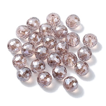 AB Color Plated Glass Beads, Faceted Round, Rosy Brown, 8x7mm, Hole: 1.5mm