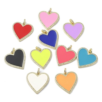 Rack Plating Real 18K Gold Plated Brass Micro Pave Cubic Zirconia Pendants, with Enamel, Long-Lasting Plated, Lead Free & Cadmium Free, Heart, Mixed Color, 31x30.5x2.5mm, Hole: 4.5x3mm