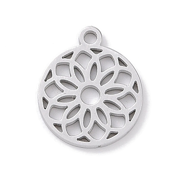 Non-Tarnish 304 Stainless Steel Charms, Laser Cut, Stainless Steel Color, Flower, 12x10x1mm, Hole: 1mm