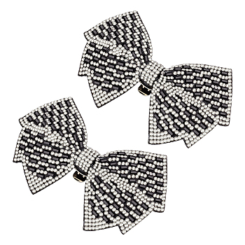 2Pcs Cloth with Rhinestone Shoe Buckle Clips, Bowknot, Jet, 55x95x20mm