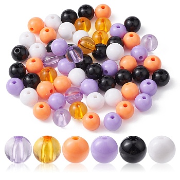 Halloween Theme Transparent & Opaque Acrylic Beads, Round, Mixed Color, 10x9mm, Hole: 2mm, 100pcs/bag