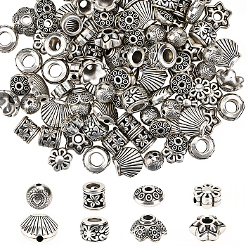160Pcs 8 Styles DIY Jewelry Makings Finding Kits, including Alloy Beads & Bead Caps, Antique Silver, 6~9x3.5~6mm, Hole: 1~3.5mm, 20pcs/style