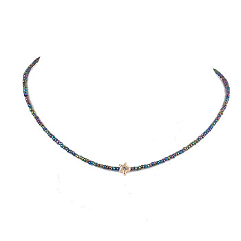 Glass Seed Beads Necklaces, Brass Micro Pave Cubic Zirconia Beads Necklaces, Colorful, 16.73 inch(42.5cm)