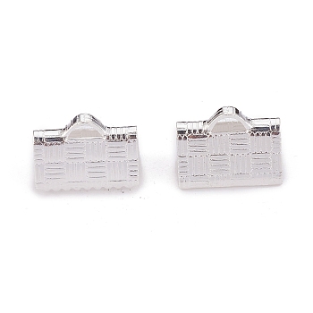 304 Stainless Steel Ribbon Crimp Ends, Silver, 7x10x5mm, Hole: 1.2x0.5mm