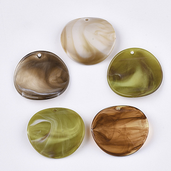 Acrylic Pendants, Imitation Gemstone Style, Flat Round, Mixed Color, 36.5~37x39x3mm, Hole: 2mm