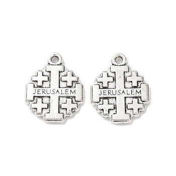 Tibetan Style Alloy Pendants, Jerusalem Cross Charms, Antique Silver, 18.5x15x2mm, Hole: 1.6mm