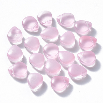 Baking Painted Glass Beads, Top Drilled Beads, Imitation Jade, Teardrop, Pink, 12.5x10.5x5.5mm, Hole: 0.9mm