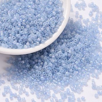 Cylinder Seed Beads, Frosted AB Colors, Round Hole, Uniform Size, Steel Blue, 2x1.5mm, Hole: 0.8mm, about 40000pcs/bag, about 450g/bag