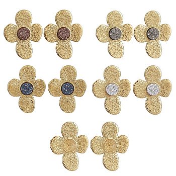 Imitation Druzy Gemstone Resin Flower Stud Earrings, Ion Plating(IP) Real 18K Gold Plated 304 Stainless Steel Stud Earrings, Mixed Color, 33x26.5mm