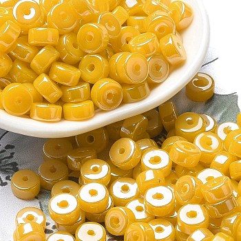 Opaque Colours Luster Glass Seed Beads, Column, Gold, 6x3mm, Hole: 1.4mm, about 2027pcs/pound