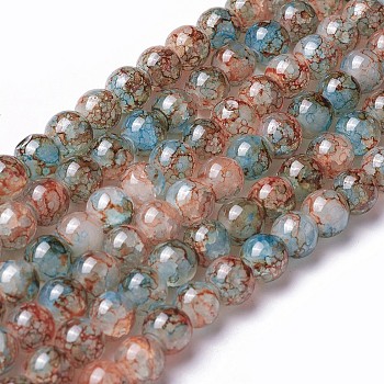 Spray Painted Glass Beads Strands, Round, Colorful, 8~8.5mm, Hole: 1.5mm, about 100pcs/strand, 31.1 inch(79cm)