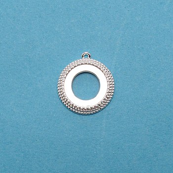 Brass Pendant Cabochon Settings, Flat Round, Silver, Tray: 12.3mm, 18x16x2.5mm, Hole: 0.8mm