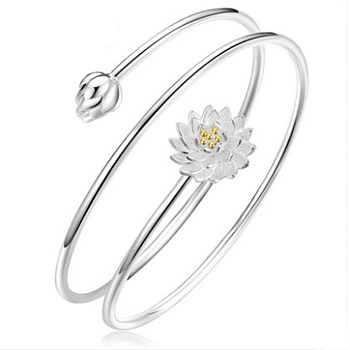 Lotus Wrap Brass Bracelet for Girl Women, Gunmetal & Platinum
