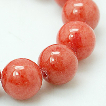 Natural Mashan Jade Round Beads Strands, Dyed, Cerise, 6mm, Hole: 1mm, about 69pcs/strand, 15.7 inch