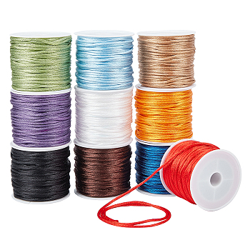 Elite Macrame Rattail Chinese Knot Making Cords, Round Nylon Braided String Threads, Satin Cord, Mixed Color, 1.5mm, about 15m/roll, 10 colors, 1roll/color, 10rolls/set