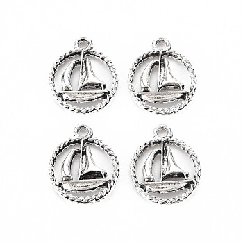 Tibetan Style Alloy Pendants, Cadmium Free & Lead Free, Ring with Sail, Antique Silver, 18x15x2.5mm, Hole: 2mm, about 800pcs/1000g