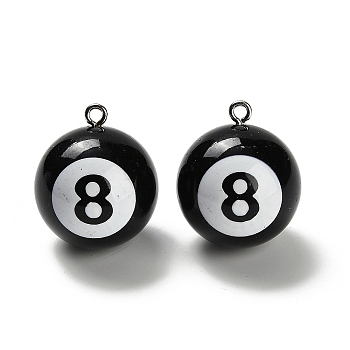 Sport PVC Plastic Pendants, Billiards, with Platinum Iron Loop, Black, 31.5x26.5mm, Hole: 2.5mm