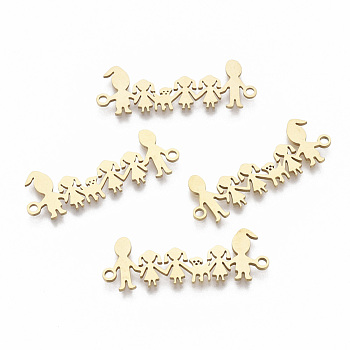 201 Stainless Steel Links connectors, Laser Cut, Family, Golden, 11x31x1mm, Hole: 1.5mm